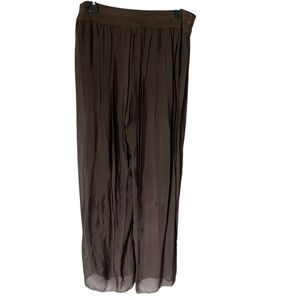 Belle France Brown Gaucho Pants Size M Silk Blend Flowy Boho